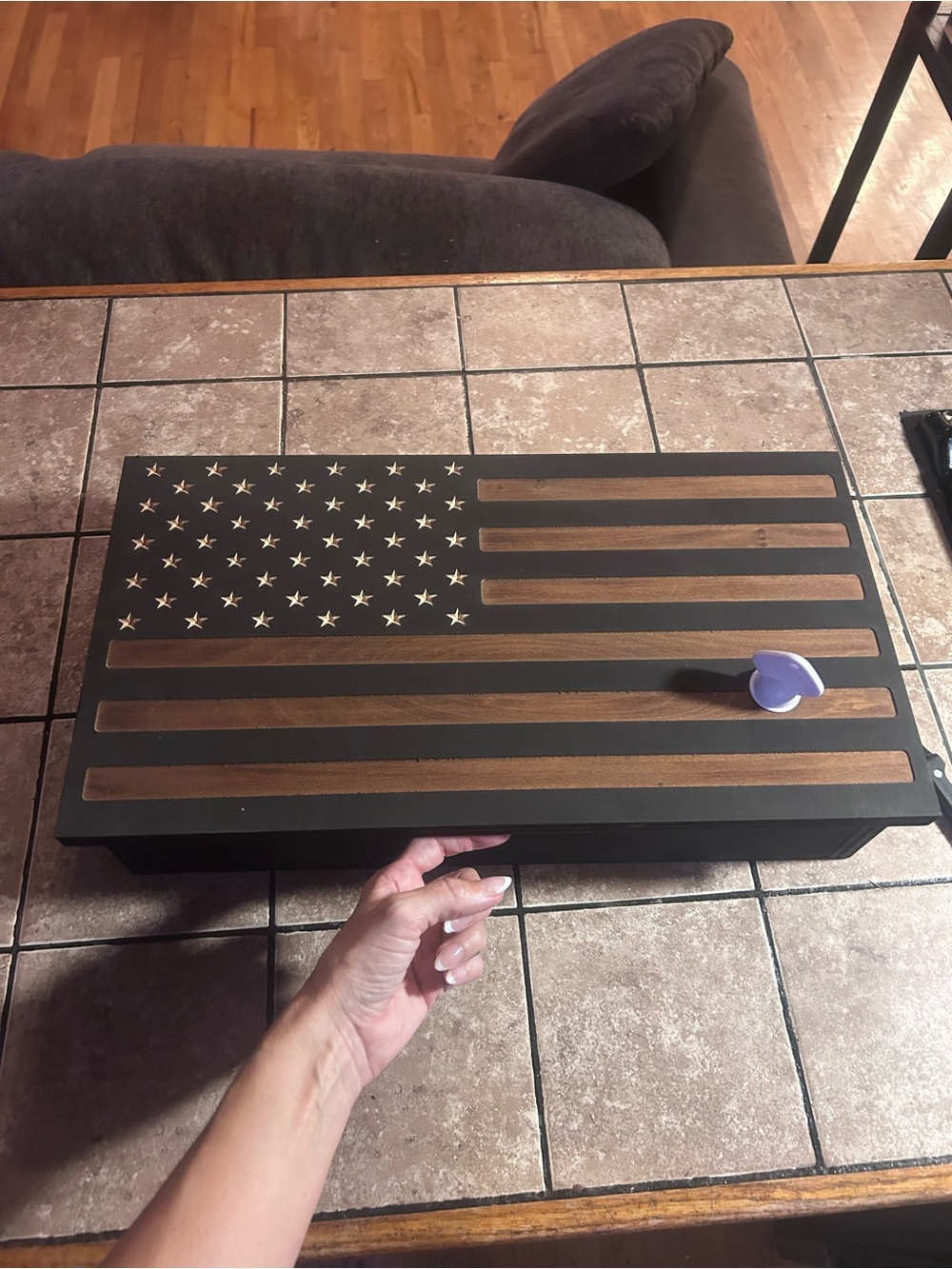 Hand crafted USA flag concealment gun safe
